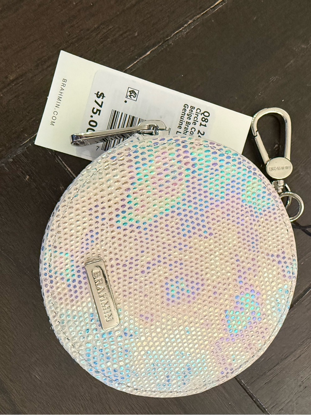 Brahmin Holographic Round Coin Pouch in Iridescent White- Gorgeous